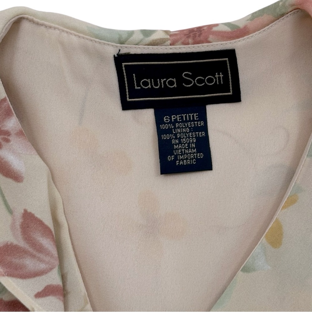 Laura Scott Vintage Tan Floral Button Up Blouse - 6 Petite - Picture 2 of 6